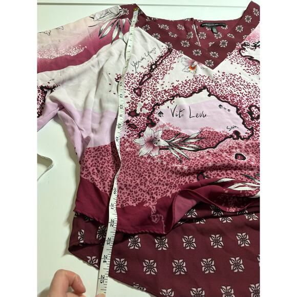 White House Black Market WHBM Women L Blouse Red pink kimono batwing floral - Picture 5 of 9